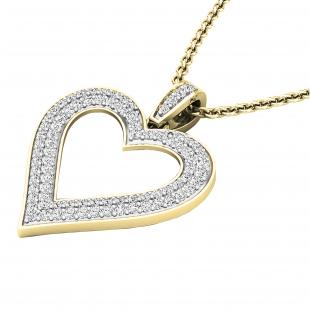 0.47 Carat (ctw) Round White Diamond Ladies Fashion Double Heart Pendant 1/2 CT 10K Yellow Gold