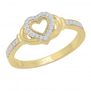 Round White Diamond Heart Framed Promise Ring for Women (0.15 ctw, Color I-J, Clarity I1-I2) 18K Yellow Gold