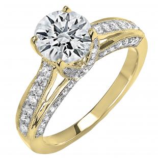 5 mm Round White Diamond Ladies Solitaire Engagement Ring 14K Yellow Gold
