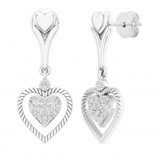 0.20 Carat (cttw) Round White Diamond Ladies Heart Shape Dangle Earrings 1/5 CT Sterling Silver