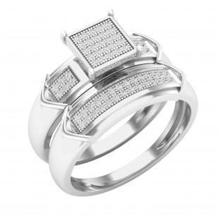 0.20 Carat (ctw) Round Diamond Ladies Cluster Square Shaped Bridal Ring Set 1/5 CT Sterling Silver