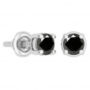 0.50 Carat (ctw) Round Black Diamond Ladies Solitaire Stud Earrings 1/2 CT 14K White Gold