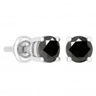 0.75 Carat (ctw) Round Black Diamond Ladies Solitaire Stud Earrings 3/4 CT 14K White Gold