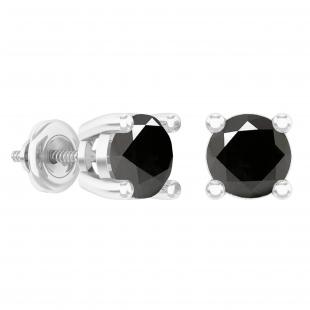 1.50 Carat (ctw) Round Black Diamond Ladies Solitaire Stud Earrings 1 1/2 CT 14K White Gold