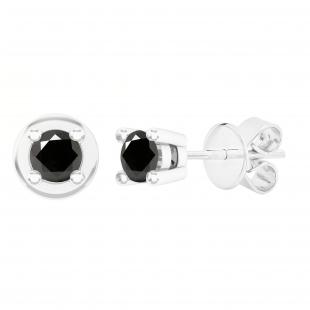 0.25 Carat (ctw) Round Black Diamond Ladies Solitaire Stud Earrings 1/4 CT 14K White Gold