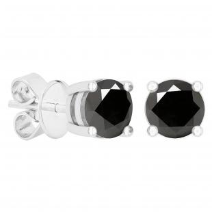 0.75 Carat (ctw) Round Black Diamond Ladies Solitaire Stud Earrings 3/4 CT 14K White Gold