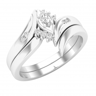 0.15 Carat (ctw) Marquise & Round White Diamond Bridal Engagement Ring Set Sterling Silver