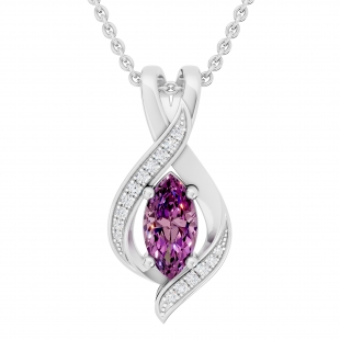 10X5 MM Marquise Amethyst & Round White Diamond Ladies Infinity Pendant Sterling Silver