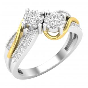 0.50 Carat (ctw) Round White Diamond Crossover Swirl Ladies Forever Together Bypass Style Bridal Two Tone Plating Engagement Ring 1/2 CT 10K White Gold