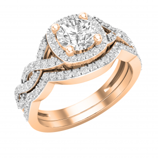 1.30 Carat (ctw) Round White Diamond Ladies Twisted Style Halo Wedding Ring Set 10K Rose Gold