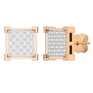0.10 Carat (ctw) Round White Diamond Square Iced Shape Unisex Stud Earrings 1/10 CT 10K Rose Gold
