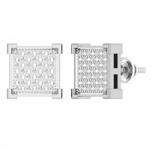 0.10 Carat (ctw) Round White Diamond Square Iced Shape Unisex Stud Earrings 1/10 CT 10K White Gold