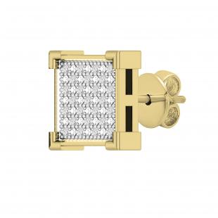 0.05 Carat (ctw) Round White Diamond Square Iced Shape Mens Hip Hop Stud Earring (Only 1 Pc) 14K Yellow Gold