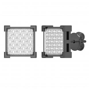 0.10 Carat (ctw) Round White Diamond Square Iced Shape Unisex Stud Earrings 1/10 CT Black Plated Sterling Silver