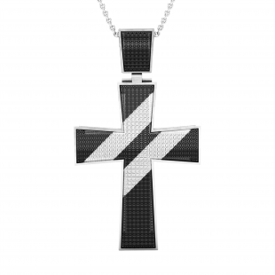 0.90 Carat (ctw) Round Black & White Diamond Mens & Womens Religious Unisex Cross Pendant, Sterling Silver
