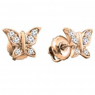 0.15 Carat (ctw) 18K Rose Gold Round White Diamond Ladies Butterfly Stud Earrings