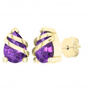 7X5 MM Each Pear Amethyst Ladies Swirl Teardrop Stud Earrings 14K Yellow Gold