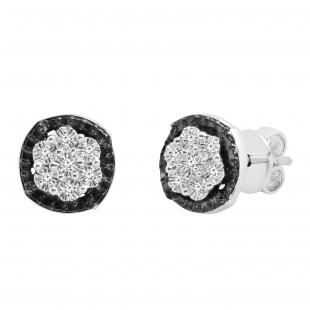 0.03 Carat (ctw) Round Black and White Diamond Ladies Cluster Style Stud Earrings Sterling Silver