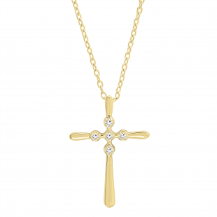 0.07 Carat (ctw) Round White Diamond Ladies Cross Pendant 1/10 CT 10K Yellow Gold