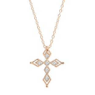 0.15 Carat (ctw) Round White Diamond Ladies Vintage Style Cross Pendant 14K Rose Gold