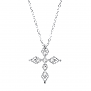 0.15 Carat (ctw) Round White Diamond Ladies Vintage Style Cross Pendant Sterling Silver