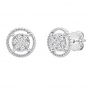0.10 Carat (ctw) Round White Diamond Ladies Flower Cluster Stud Earring 1/10 CT Sterling Silver