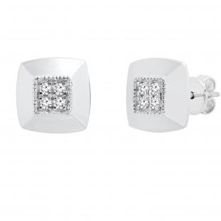 0.10 Carat (ctw) Round White Diamond Square Ladies Stud Earring 1/10 CT 10K White Gold
