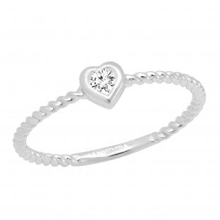 0.08 Carat (ctw) Round White Diamond Ladies Rope Style Heart Promise Engagement Ring Sterling Silver