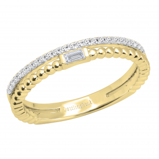 0.13 Carat (ctw) Round & Baguette White Diamond Ladies Beaded Engagement Ring 18K Yellow Gold