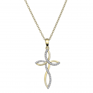 0.15 Carat (ctw) Round White Diamond Ladies Twist Cross Pendant 14K Yellow Gold
