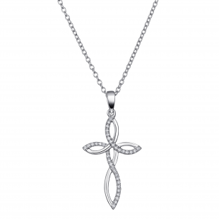 0.15 Carat (ctw) Round White Diamond Ladies Twist Cross Pendant Sterling Silver