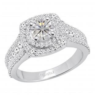Round Cubic Zirconia Ladies Double Frame Vintage Style Engagement Ring 10K White Gold