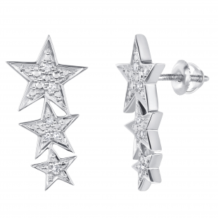 0.10 Carat (ctw) Round Diamond Ladies Star Shape Climber Stud Earrings 1/10 CT 14K White Gold