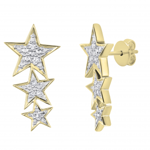 0.10 Carat (ctw) Round Diamond Ladies Star Shape Climber Stud Earrings 1/10 CT 18K Yellow Gold
