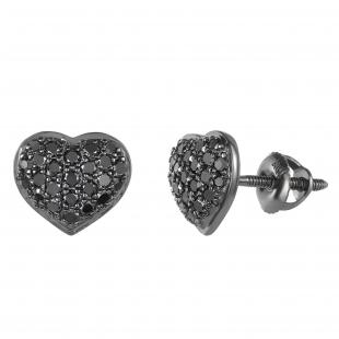 0.40 Carat (ctw) Round Black Diamond Ladies Heart Cluster Stud Earrings Black Plated 10K White Gold
