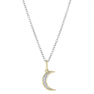 0.06 Carat (Ctw) Round White Diamond Ladies Crescent Moon Pendant 18K Yellow Gold