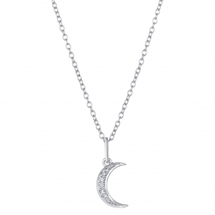 0.06 Carat (Ctw) Round White Diamond Ladies Crescent Moon Pendant Sterling Silver
