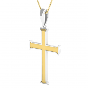 Men's Two Tone Plated Religious Cross Pendant (Gold Chain Included), 18K White & Yellow Gold