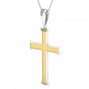 Men's Religious Cross Pendant, Two Tone Plated  925 Sterling Silver