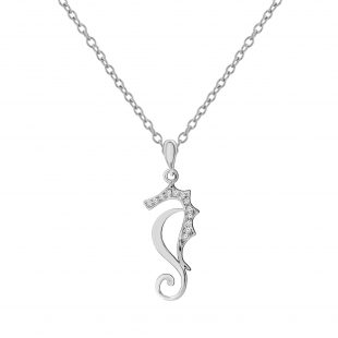 0.05 Carat (Ctw) Round White Diamond Ladies Seahorse Pendant 10K White Gold
