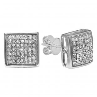 0.75 Carat (Ctw) Round Diamond Men's Square Stud Earrings 3/4 CT Platinum Plated Sterling Silver