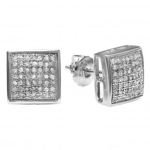 0.75 Carat (Ctw) Round Diamond Men's Square Stud Earrings 3/4 CT Platinum Plated Sterling Silver