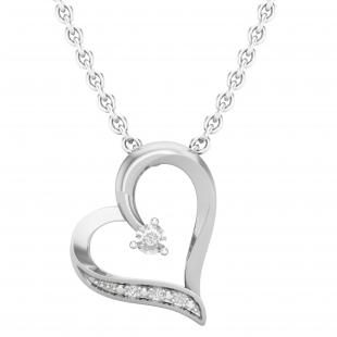 0.02 Carat (Ctw) Round White Diamond Ladies Heart Pendant (Silver Chain Included) Sterling Silver