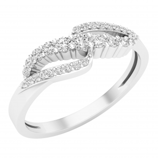 0.30 Carat (ctw) Round White Diamond Ladies Swirl Crossover Right Hand Ring 1/3 CT Sterling Silver