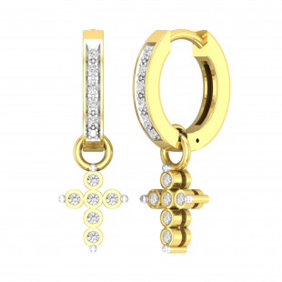 0.15 Carat (ctw) Round White Diamond Ladies Cross Religious Dangling Drop Earrings 14K Yellow Gold