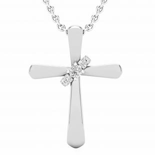 0.10 Carat (Ctw) Round White Diamond Ladies Cross Pendant 1/10 CT 10K White Gold