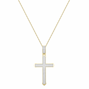 0.25 Carat (ctw) Round White Diamond Classic Faith Charm Cross Unisex Pendant with 18 inch Gold Chain in 10K Yellow Gold