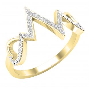 0.10 Carat (ctw) Round White Diamond Ladies Heart Heartbeat Promise Ring 1/10 CT 10K Yellow Gold