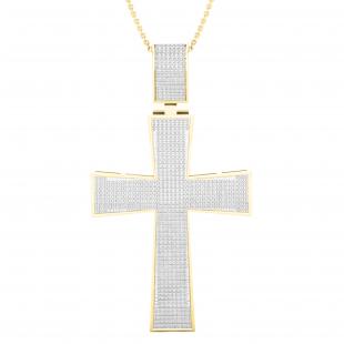 1.30 Carat (ctw) Round White Diamond Mens Hip Hop Religious Cross Pendant 18K Yellow Gold