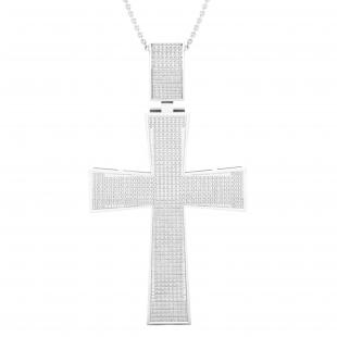 1.30 Carat (ctw) Round White Diamond Mens Hip Hop Religious Cross Pendant Sterling Silver